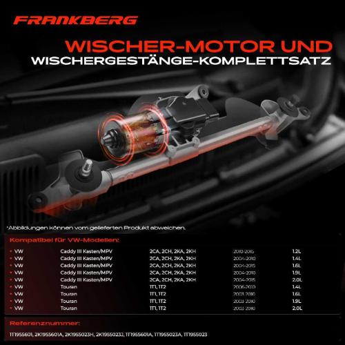 Frankberg 1x Wischerarm Scheibenwischer Vorne für VW Caddy III 2C_ 2K_ Touran 1T1 1T2 Bild Frankberg 1x Wischerarm Scheibenwischer Vorne für VW Caddy III 2C_ 2K_ Touran 1T1 1T2