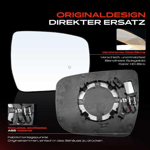 1x Spiegelglas Außenspiegel rechts für Nissan Qashqai II SUV Juke X-Trail Bild 1x Spiegelglas Außenspiegel rechts für Nissan Qashqai II SUV Juke X-Trail