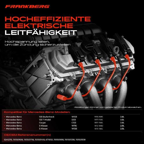 7x Zündleitungssatz Zündkabel für Mercedes-Benz W123 S123 C123 S-Klasse W116 W126 Bild 7x Zündleitungssatz Zündkabel für Mercedes-Benz W123 S123 C123 S-Klasse W116 W126