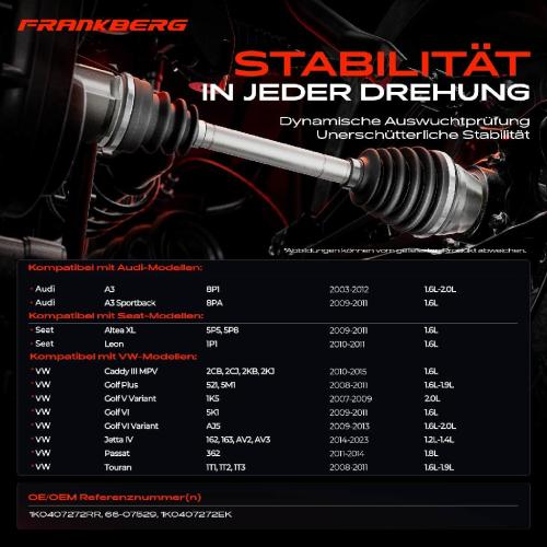 Frankberg 1x Antriebswelle Vorderachse Rechts für Audi A3 VW Golf Jetta III/IV Passat Bild Frankberg 1x Antriebswelle Vorderachse Rechts für Audi A3 VW Golf Jetta III/IV Passat