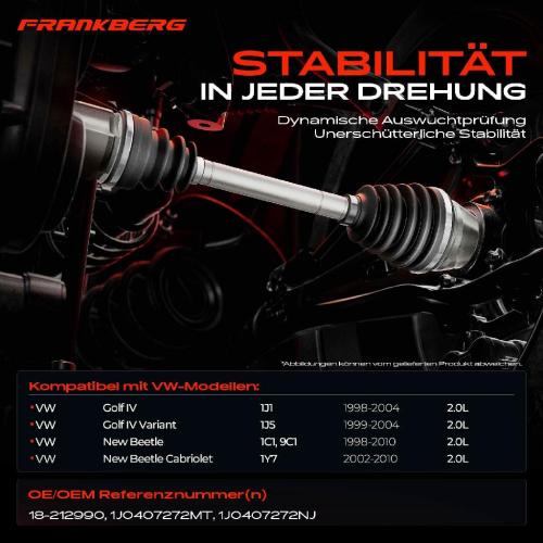1x Antriebswelle Vorderachse Rechts für VW Golf IV 1J1 New Beetle 1C1 9C1 2.0L Bild 1x Antriebswelle Vorderachse Rechts für VW Golf IV 1J1 New Beetle 1C1 9C1 2.0L