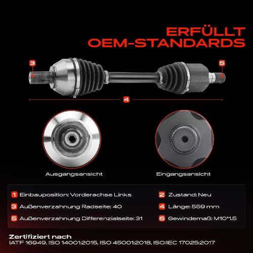 Frankberg 1x Antriebswelle Vorderachse Links für Ford Mondeo IV BA7 Galaxy WA6 S-Max WA6 2.3L Bj ab 2007 Bild Frankberg 1x Antriebswelle Vorderachse Links für Ford Mondeo IV BA7 Galaxy WA6 S-Max WA6 2.3L Bj ab 2007
