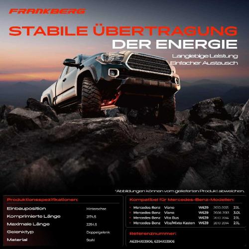 Frankberg 1x Kardanwelle Gelenkwelle Hinterachse für Mercedes-Benz Viano W639 Vito Bus Vito/Mixto Kasten 2006-2014 Bild Frankberg 1x Kardanwelle Gelenkwelle Hinterachse für Mercedes-Benz Viano W639 Vito Bus Vito/Mixto Kasten 2006-2014