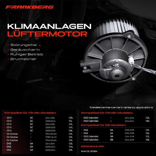 Frankberg 1x Gebläsemotor Innenraumgebläse für Citroën C3 II C4 Cactus DS3 DS DS3 2009-2022 Bild Frankberg 1x Gebläsemotor Innenraumgebläse für Citroën C3 II C4 Cactus DS3 DS DS3 2009-2022