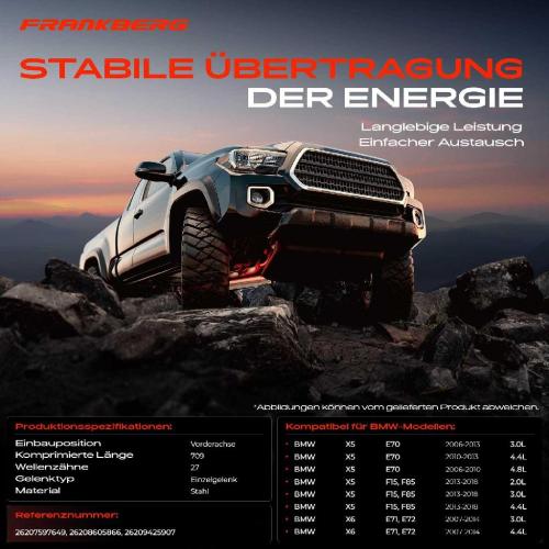 Frankberg 1x Kardanwelle Gelenkwelle Vorderachse für BMW X5 E70 F15 F85 X6 E71 E72 3.0L 4.8L 4.4L 2.0L 2006-2018 Bild Frankberg 1x Kardanwelle Gelenkwelle Vorderachse für BMW X5 E70 F15 F85 X6 E71 E72 3.0L 4.8L 4.4L 2.0L 2006-2018