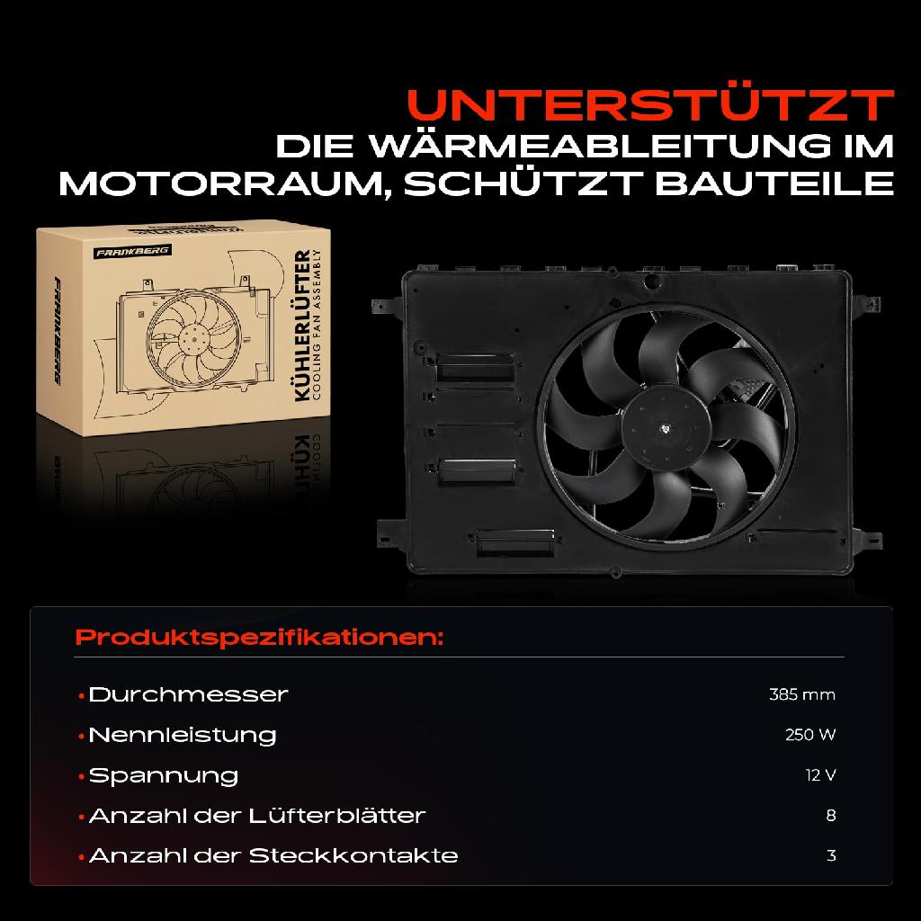 1x Motorkühller Einfachlüfter mit Kühlerlüfterrahmen Ford Galaxy WA6 Mondeo IV BA7 S-Max Kuga I