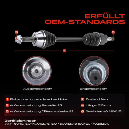 1x Antriebswelle Vorderachse Links für Opel Corsa D S07 1.2L 2006-2014 Bild 1x Antriebswelle Vorderachse Links für Opel Corsa D S07 1.2L 2006-2014