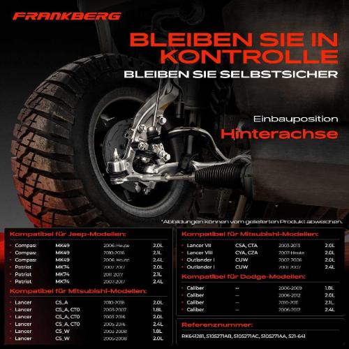 1x Querlenker Hinterachse für Dodge Caliber Jeep Compass Patriot Mitsubishi Lancer Cargo Kasten/Kombi Bild 1x Querlenker Hinterachse für Dodge Caliber Jeep Compass Patriot Mitsubishi Lancer Cargo Kasten/Kombi