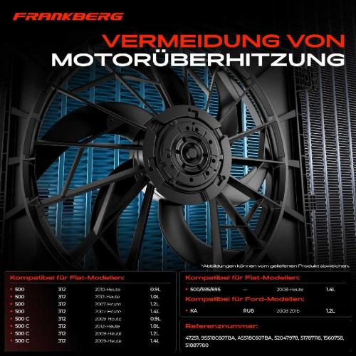 Frankberg 1x Motorkühller Einfachlüfter mit Kühlerlüfterrahmen Fiat 500 Ford KA 0.9L-1.4L Bild Frankberg 1x Motorkühller Einfachlüfter mit Kühlerlüfterrahmen Fiat 500 Ford KA 0.9L-1.4L