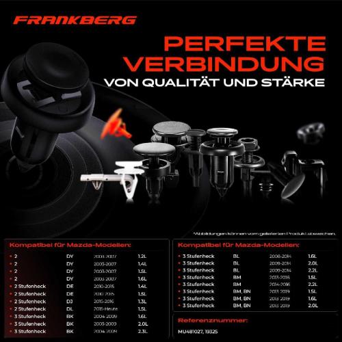 Frankberg 20x Befestigungsclips Motorhaube für Mitsubishi Galant Mazda 2 3 5 6 CX-7 CX-9 Bild Frankberg 20x Befestigungsclips Motorhaube für Mitsubishi Galant Mazda 2 3 5 6 CX-7 CX-9