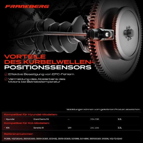1x Kurbelwellensensor Impulsgeber für Hyundai Grand Santa Fé KIA Sorento 3 UM 3.3L Bild 1x Kurbelwellensensor Impulsgeber für Hyundai Grand Santa Fé KIA Sorento 3 UM 3.3L