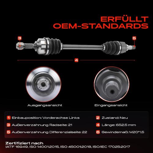 1x Antriebswelle Vorderachse Links für Peugeot 207 WA WC 1.4L 2006-2015 Bild 1x Antriebswelle Vorderachse Links für Peugeot 207 WA WC 1.4L 2006-2015