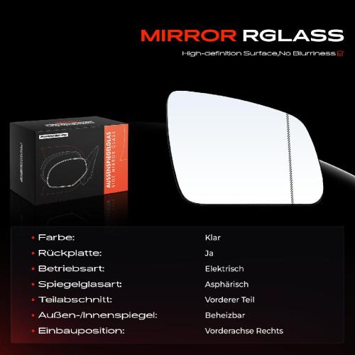 1x Spiegelglas Außenspiegel rechts für Mercedes-Benz W204 2007-2014 Bild 1x Spiegelglas Außenspiegel rechts für Mercedes-Benz W204 2007-2014