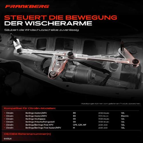 Frankberg 1x Wischergestänge Vorne für Citroën Berlingo B9 Peugeot Partner 6405LK Bild Frankberg 1x Wischergestänge Vorne für Citroën Berlingo B9 Peugeot Partner 6405LK
