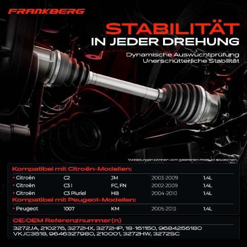 1x Antriebswelle Vorderachse Links für Peugeot 1007 KM Citroën C3 HB FC FN C2 JM 1.4L 2002-2013 Bild 1x Antriebswelle Vorderachse Links für Peugeot 1007 KM Citroën C3 HB FC FN C2 JM 1.4L 2002-2013