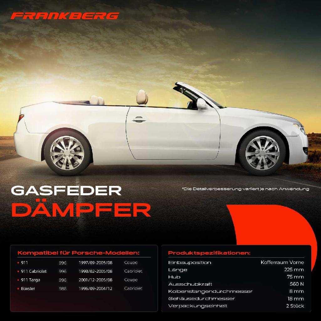 2x Gasfeder Dämpfer Kofferraum Vorne für Porsche 911 Targa/Cabriolet 996 Boxster 986 1996-2005