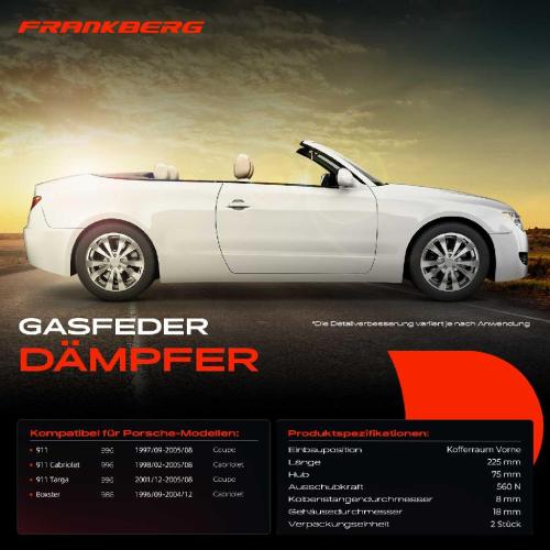 2x Gasfeder Dämpfer Kofferraum Vorne für Porsche 911 Targa/Cabriolet 996 Boxster 986 1996-2005 Bild 2x Gasfeder Dämpfer Kofferraum Vorne für Porsche 911 Targa/Cabriolet 996 Boxster 986 1996-2005