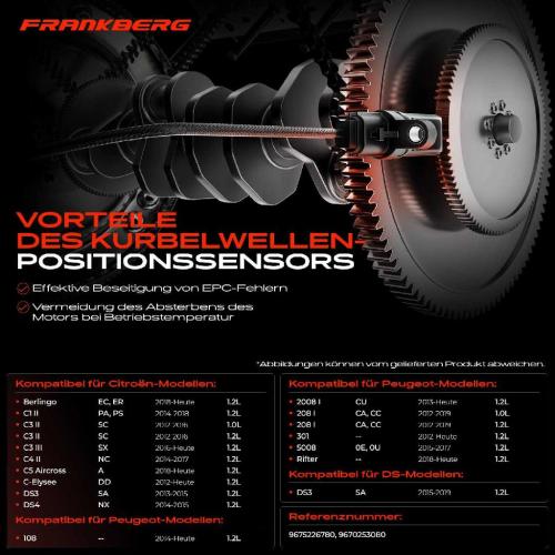Frankberg 1x Kurbelwellensensor Impulsgeber für Citroën Berlingo C3 C4 DS Peugeot 208 308 2008 Opel 1.2L Bild Frankberg 1x Kurbelwellensensor Impulsgeber für Citroën Berlingo C3 C4 DS Peugeot 208 308 2008 Opel 1.2L