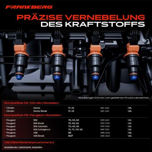 Frankberg 4x Einspritzventil Einspritzdüse für Citroën Xantia 306 Break Cabriolet 406 406 Break Bild Frankberg 4x Einspritzventil Einspritzdüse für Citroën Xantia 306 Break Cabriolet 406 406 Break