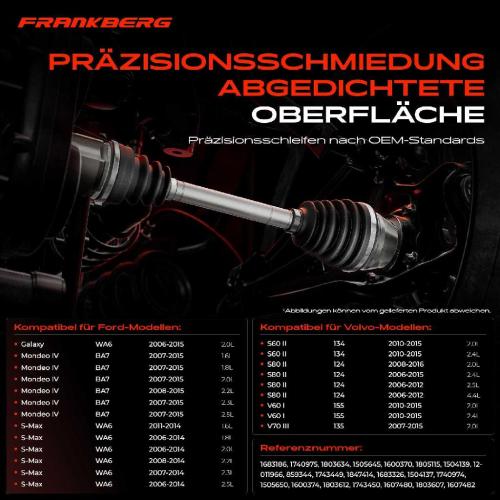 Frankberg 1x Antriebswelle Gelenksatz Vorderachse für Ford Galaxy Mondeo IV S-Max S60 II V60 I Bild Frankberg 1x Antriebswelle Gelenksatz Vorderachse für Ford Galaxy Mondeo IV S-Max S60 II V60 I