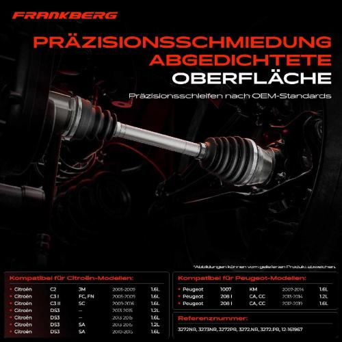 Frankberg 1x Antriebswelle Gelenksatz Vorderachse für Citroën C2 C3 I C4 DS3 II Peugeot 208 I Bild Frankberg 1x Antriebswelle Gelenksatz Vorderachse für Citroën C2 C3 I C4 DS3 II Peugeot 208 I