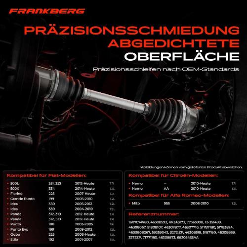 Frankberg 1x Antriebswelle Gelenksatz Vorderachse für Fiat 500/595/695 Panda Stilo Lancia Peugeot Bild Frankberg 1x Antriebswelle Gelenksatz Vorderachse für Fiat 500/595/695 Panda Stilo Lancia Peugeot