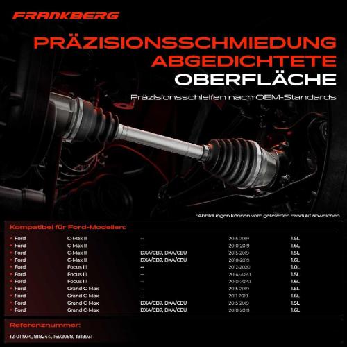 Frankberg 1x Antriebswelle Gelenksatz Vorderachse für Ford C-Max DXA/CB7 DXA/CEU Focus 2010-2020 Bild Frankberg 1x Antriebswelle Gelenksatz Vorderachse für Ford C-Max DXA/CB7 DXA/CEU Focus 2010-2020