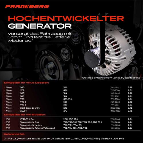 1x Lichtmaschine Generator für VW LT 28-35 2 2DB T4 70B Volvo S60 1 384 V70 2 Bild 1x Lichtmaschine Generator für VW LT 28-35 2 2DB T4 70B Volvo S60 1 384 V70 2