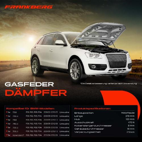 2x Gasfeder Dämpfer Motorhaube für BMW 7er F01 F02 F03 F04 Limousine 2008-2011 Bild 2x Gasfeder Dämpfer Motorhaube für BMW 7er F01 F02 F03 F04 Limousine 2008-2011