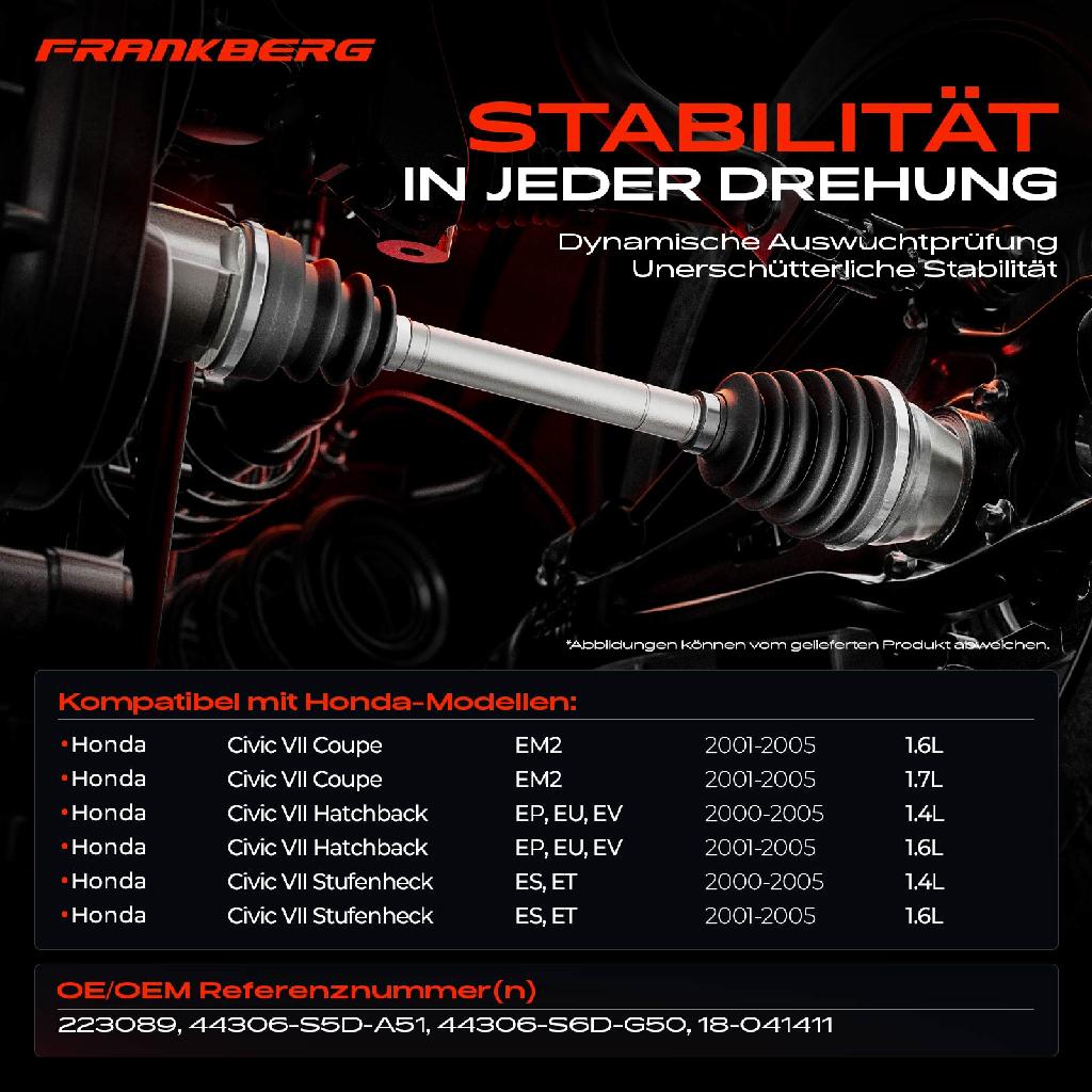 1x Antriebswelle Vorderachse Links für Honda Civic VII EM2 ES ET EP EU EV 2000-2005