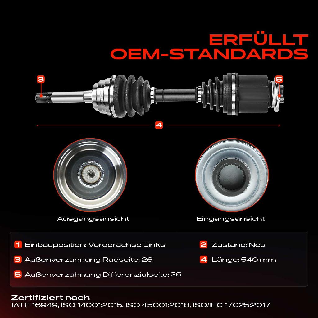 1x Antriebswelle Vorderachse Links für Ford Ranger Ranger Mazda B-Serie 2.5L