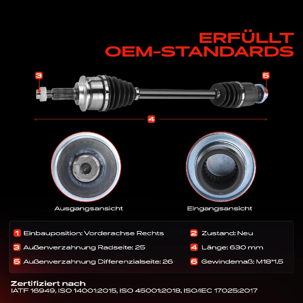 1x Antriebswelle Vorderachse Rechts für Suzuki Swift IV FZ NZ 1.2L Bj ab 2010