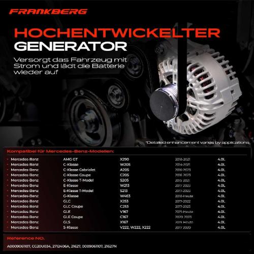 Frankberg 1x Lichtmaschine Generator für Mercedes-Benz X290 W205 S205 W213 S213 4.0L Bild Frankberg 1x Lichtmaschine Generator für Mercedes-Benz X290 W205 S205 W213 S213 4.0L
