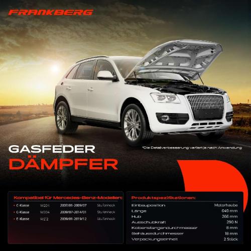Frankberg 2x Gasfeder Dämpfer Motorhaube für Mercedes-Benz C-Klasse W204 E-Klasse W212 Stufenheck 2007-2019 Bild Frankberg 2x Gasfeder Dämpfer Motorhaube für Mercedes-Benz C-Klasse W204 E-Klasse W212 Stufenheck 2007-2019