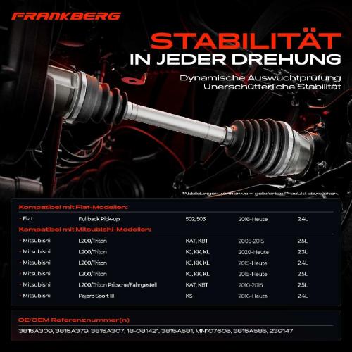 Frankberg 1x Antriebswelle Vorderachse Links für Mitsubishi L200/Triton KAT KBT Fullback 502 503 Pajero Sport Bild Frankberg 1x Antriebswelle Vorderachse Links für Mitsubishi L200/Triton KAT KBT Fullback 502 503 Pajero Sport