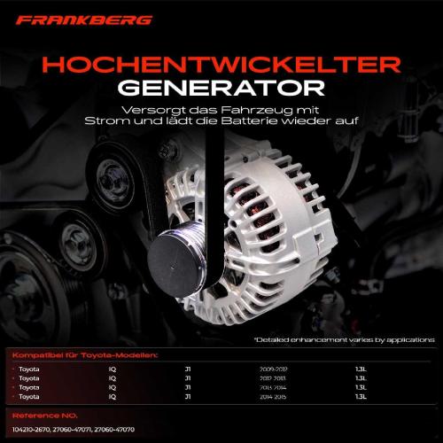 1x Lichtmaschine Generator für Toyota IQ J1 2009-2015 Bild 1x Lichtmaschine Generator für Toyota IQ J1 2009-2015