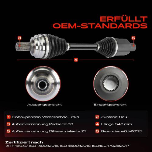 1x Antriebswelle Vorderachse Links für Mercedes-Benz S-Klasse V222 W222 X222 C217 Bild 1x Antriebswelle Vorderachse Links für Mercedes-Benz S-Klasse V222 W222 X222 C217
