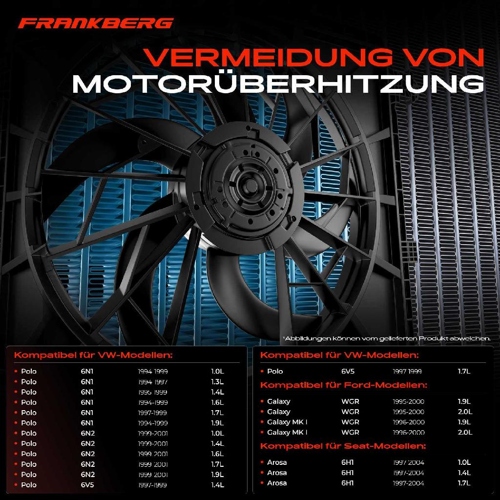 1x Motorkühller Einfachlüfter ohne Kühlerlüfterrahmen VW Polo 6N Lupo Ford Galaxy Seat Alhambra