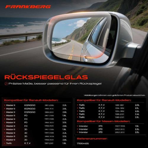 1x Spiegelglas Außenspiegel links für Opel Arena Combi Movano Combi Kasten Nissan Interstar Kasten Bild 1x Spiegelglas Außenspiegel links für Opel Arena Combi Movano Combi Kasten Nissan Interstar Kasten