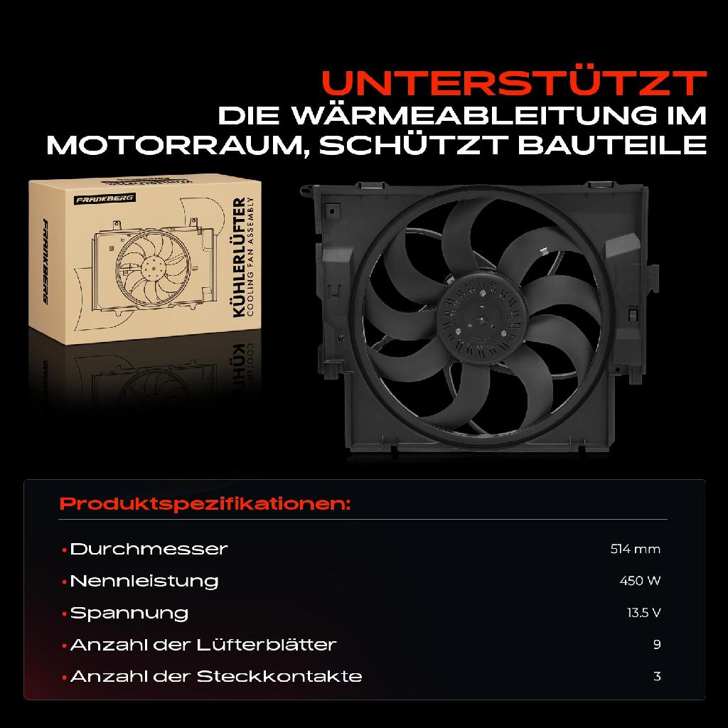 1x Motorkühller Einfachlüfter mit Kühlerlüfterrahmen BMW F30 F80 F31 F32 F82 F33 F83 F34 F36