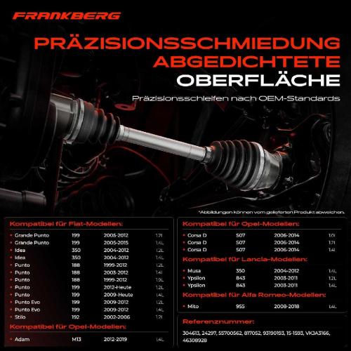 Frankberg 1x Antriebswelle Gelenksatz Vorderachse für Fiat Punto Opel Corsa Alfa Romeo Mito Lancia Bild Frankberg 1x Antriebswelle Gelenksatz Vorderachse für Fiat Punto Opel Corsa Alfa Romeo Mito Lancia