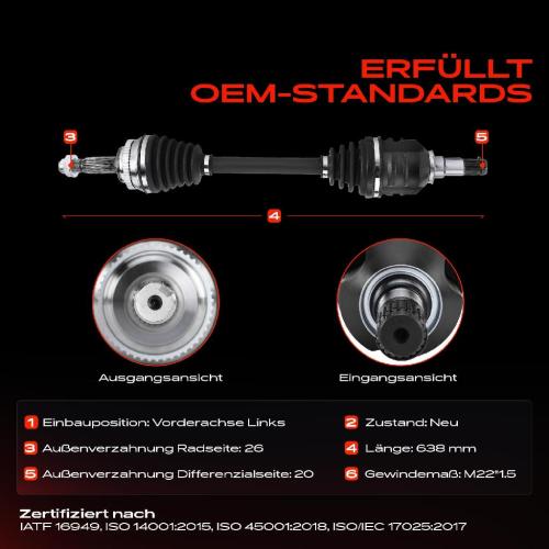 1x Antriebswelle Vorderachse Links für Toyota Corolla E12 2001-2007 Corolla Verso E12 2001-2004 Bild 1x Antriebswelle Vorderachse Links für Toyota Corolla E12 2001-2007 Corolla Verso E12 2001-2004