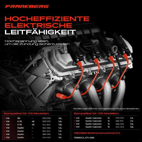 Frankberg 5x Zündleitungssatz Zündkabel für VW Kaefer K 70 48 Cabriolet 1.2L 1.6L Bild Frankberg 5x Zündleitungssatz Zündkabel für VW Kaefer K 70 48 Cabriolet 1.2L 1.6L