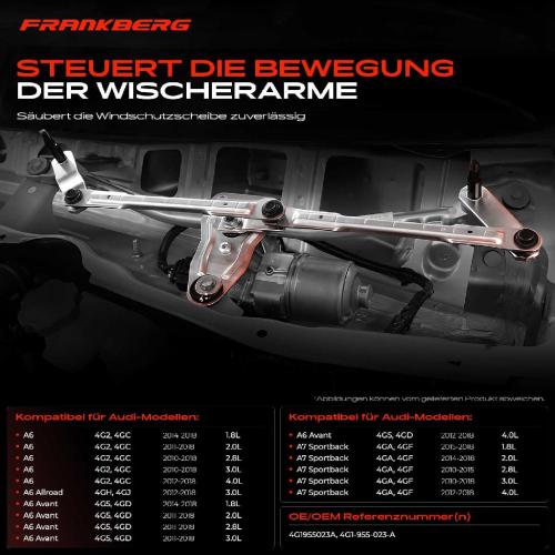 Frankberg 1x Wischergestänge Vorne für Audi A6 S6 RS6 A7 RS7 S7 4G 2010-2018 Bild Frankberg 1x Wischergestänge Vorne für Audi A6 S6 RS6 A7 RS7 S7 4G 2010-2018