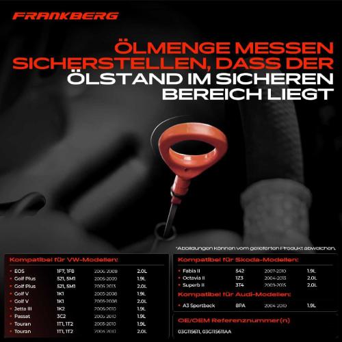 Frankberg 1x Ölmessstab Ölpeilstab Ölstab für VW Golf V 1K Touran 1T1 Audi A3 Skoda Octavia 2 Bild Frankberg 1x Ölmessstab Ölpeilstab Ölstab für VW Golf V 1K Touran 1T1 Audi A3 Skoda Octavia 2