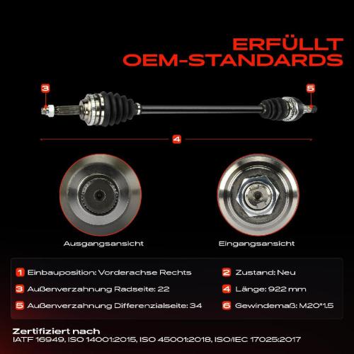 1x Antriebswelle Vorderachse Rechts für Daewoo Kalos KLAS Chevrolet Aveo T200 T250 T255 Bild 1x Antriebswelle Vorderachse Rechts für Daewoo Kalos KLAS Chevrolet Aveo T200 T250 T255