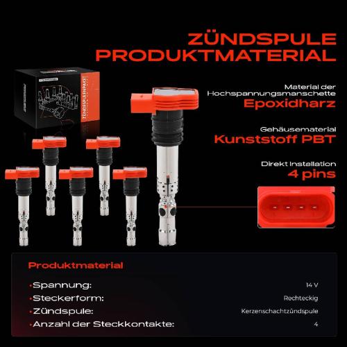 6x Zündmodul Zündspule für Audi A4 Avant Cabriolet 8E2 8EC 8E5 8ED 8H7 A6 4B2 4B4 4F2 A8 4E2 4E8 Bild 6x Zündmodul Zündspule für Audi A4 Avant Cabriolet 8E2 8EC 8E5 8ED 8H7 A6 4B2 4B4 4F2 A8 4E2 4E8