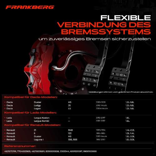 Frankberg 1x Bremsschlauch Bremsschl uche Hinterachse Links oder Rechts f r Dacia Duster Logan Renault 21 Sandero Bild Frankberg 1x Bremsschlauch Bremsschl uche Hinterachse Links oder Rechts f r Dacia Duster Logan Renault 21 Sandero
