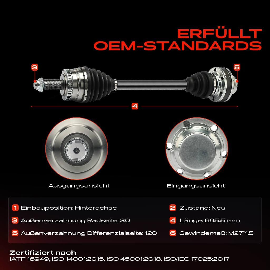 1x Antriebswelle Hinterachse Links oder Rechts für Land Rover Range Rover III LM 2002-2012