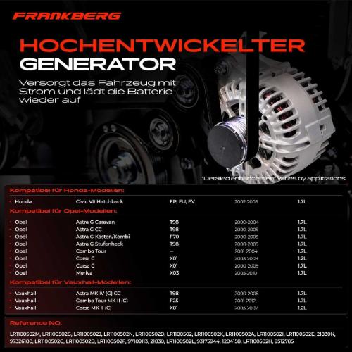 Frankberg 1x Lichtmaschine Generator für Opel Astra G Combo Honda Civic VII Hatchback Bild Frankberg 1x Lichtmaschine Generator für Opel Astra G Combo Honda Civic VII Hatchback